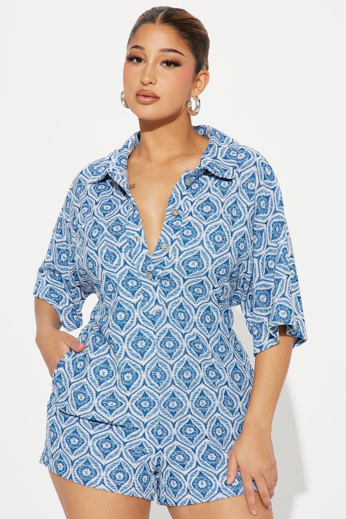 Morning Mimosas Romper - Blue/combo sold by Fashion Nova product image thumbnail 2