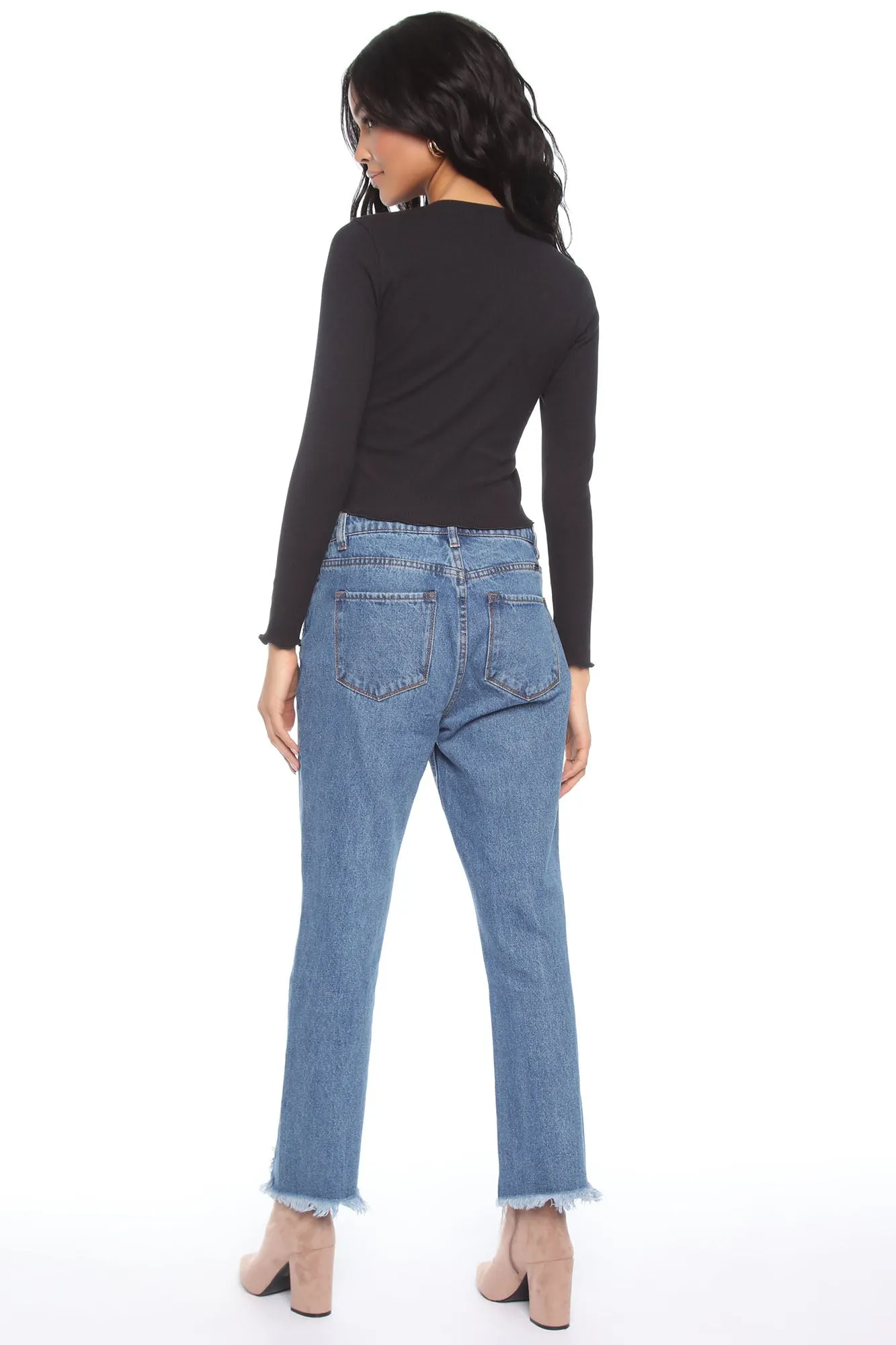 Hannah Lettuce Edge Long Sleeve Top - Black sold by Fashion Nova product image thumbnail 4