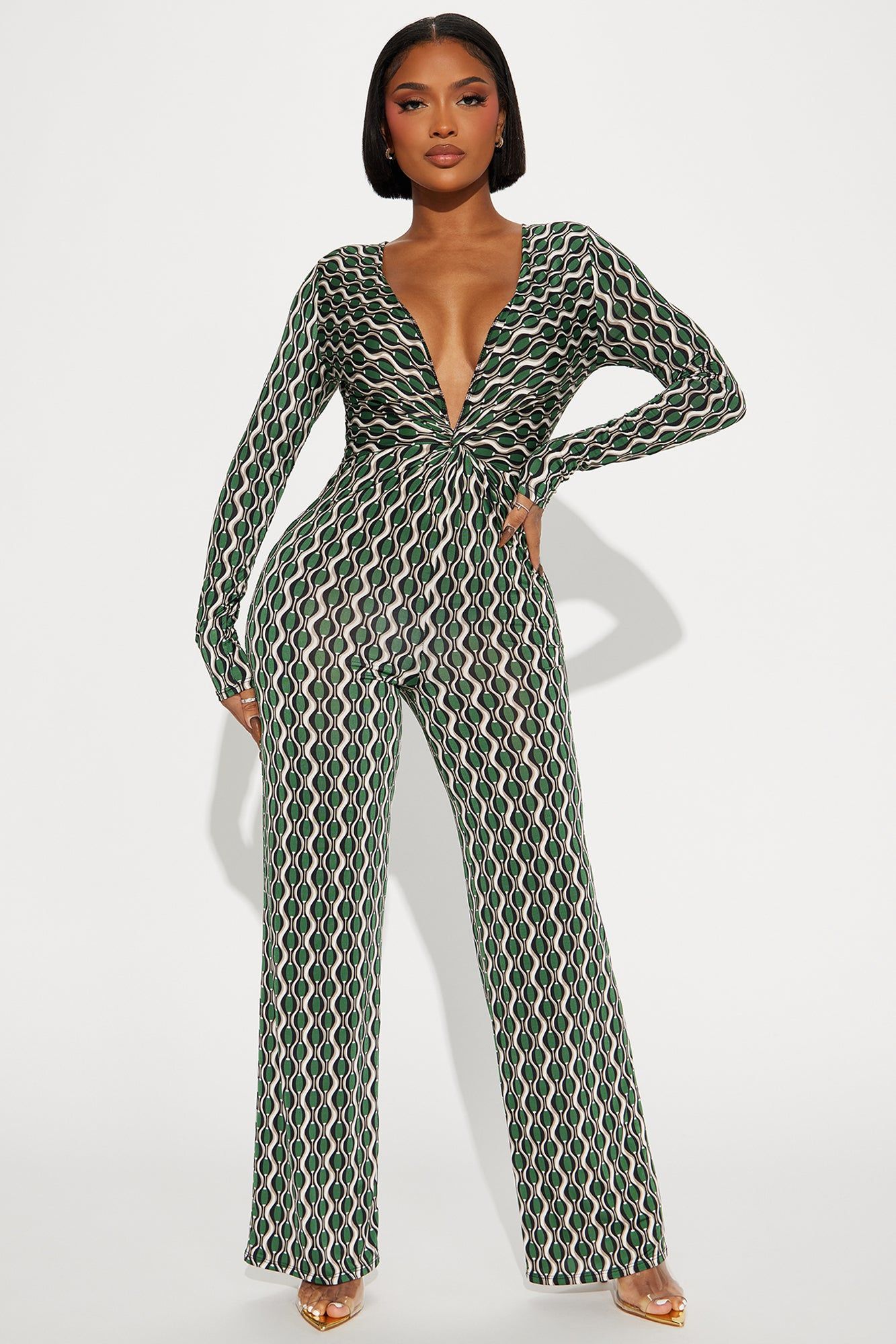 Making Moments Jumpsuit - Green/combo sold by Fashion Nova