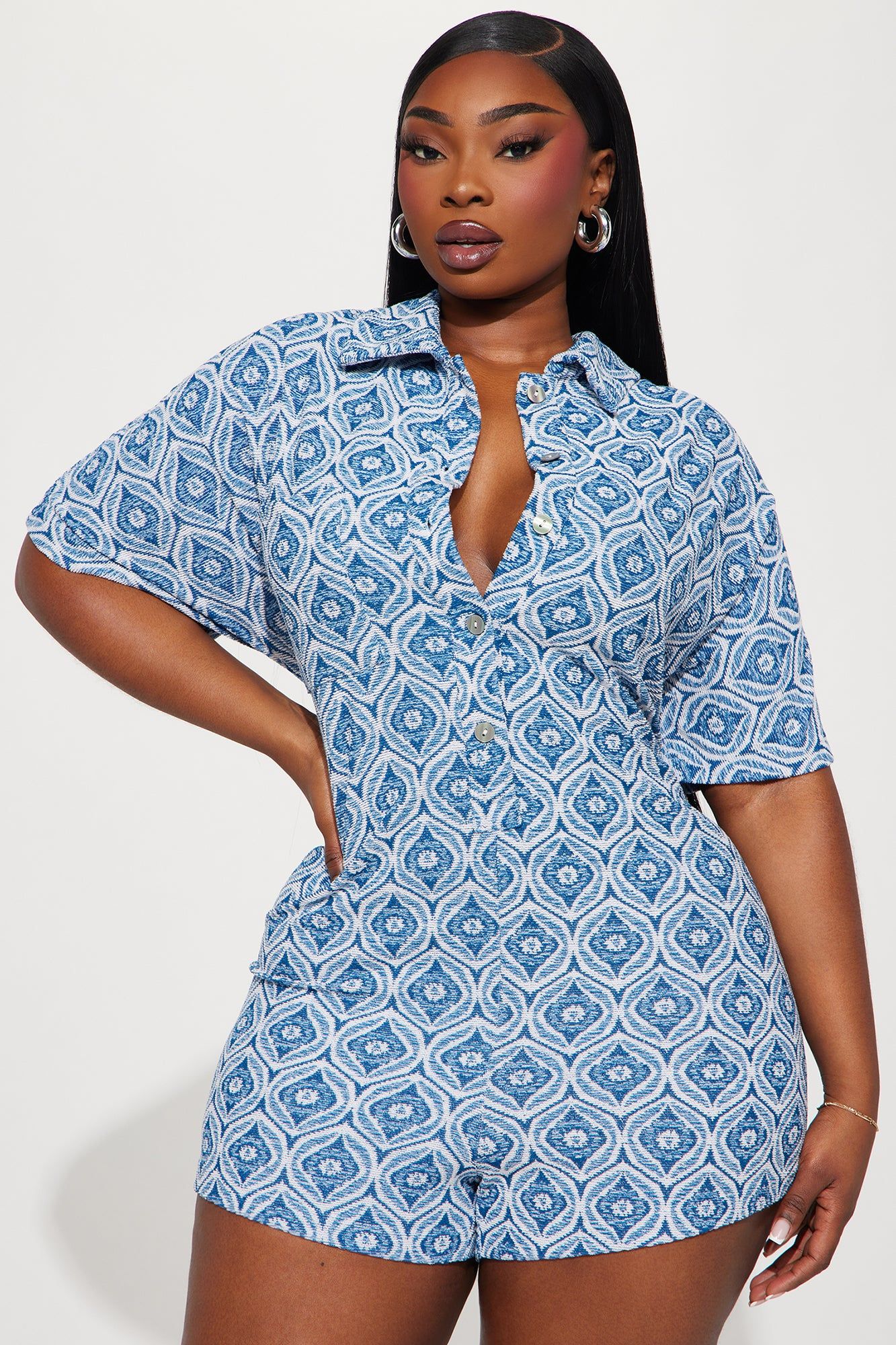Morning Mimosas Romper - Blue/combo sold by Fashion Nova product image thumbnail 4