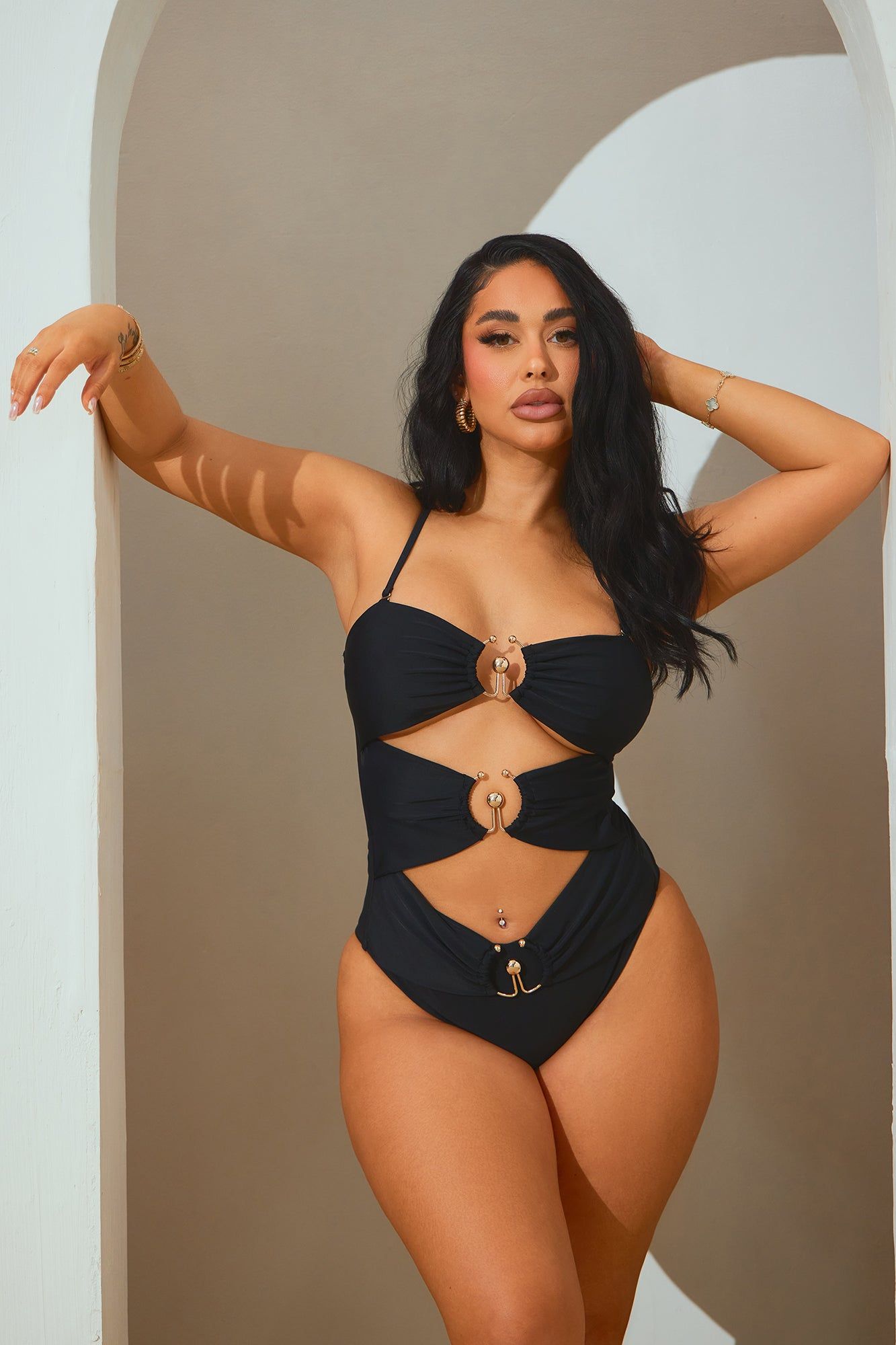 Afternoon Sun Hardware Cutout 1 Piece Swimsuit - Black sold by Fashion Nova