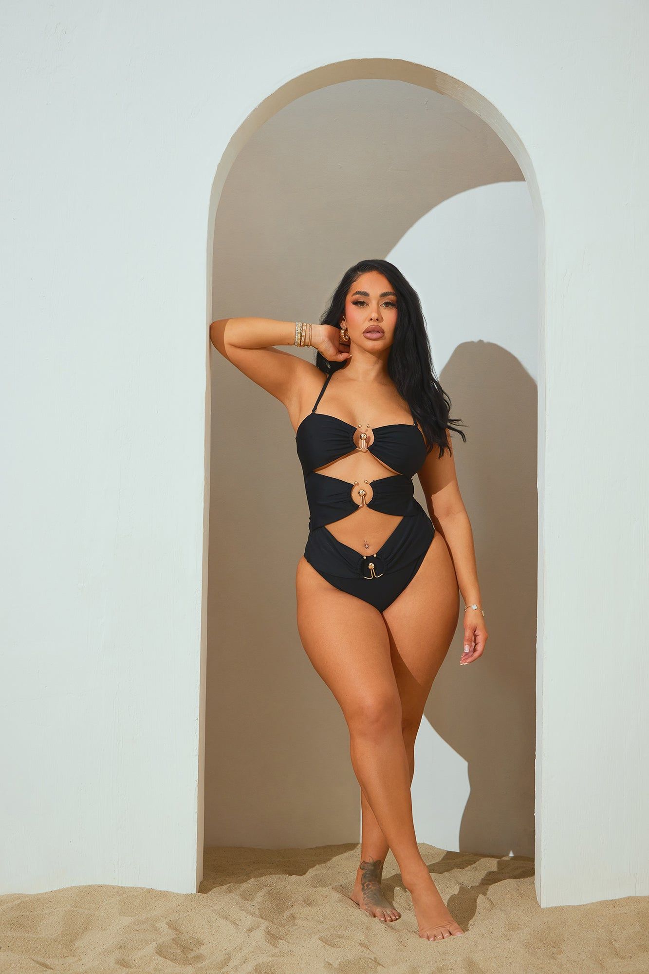 Afternoon Sun Hardware Cutout 1 Piece Swimsuit - Black sold by Fashion Nova product image thumbnail 2