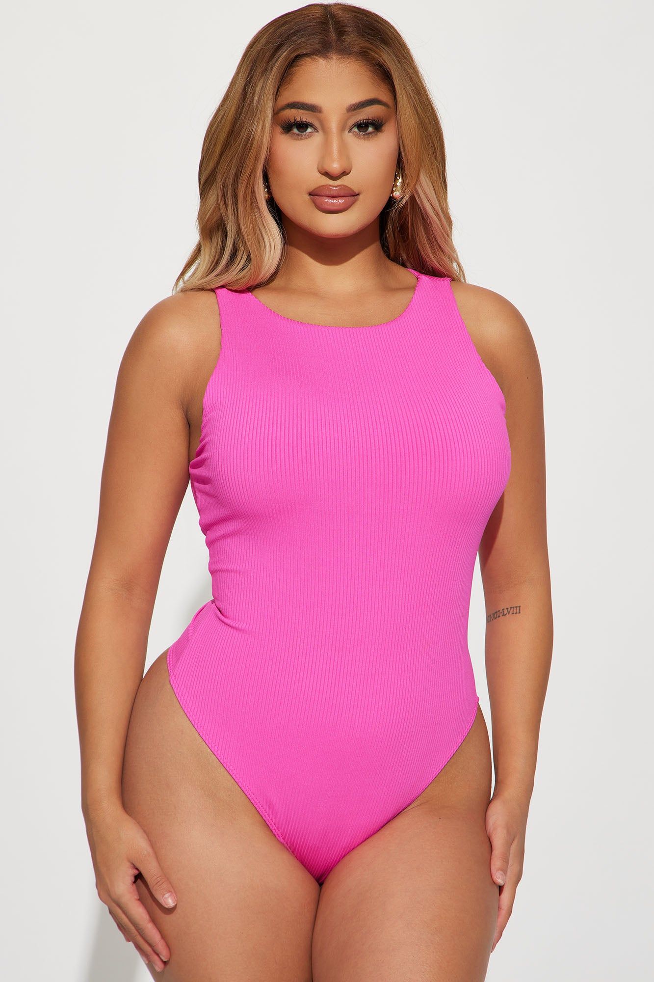 Out Of Sight Ribbed Bodysuit - Fuchsia sold by Fashion Nova