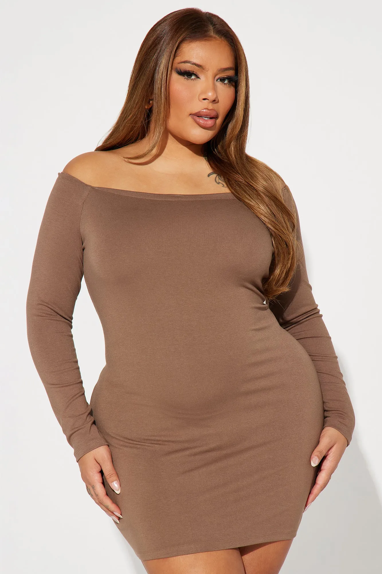 My Go To Off Shoulder Mini Dress - Mocha sold by Fashion Nova product image thumbnail 5
