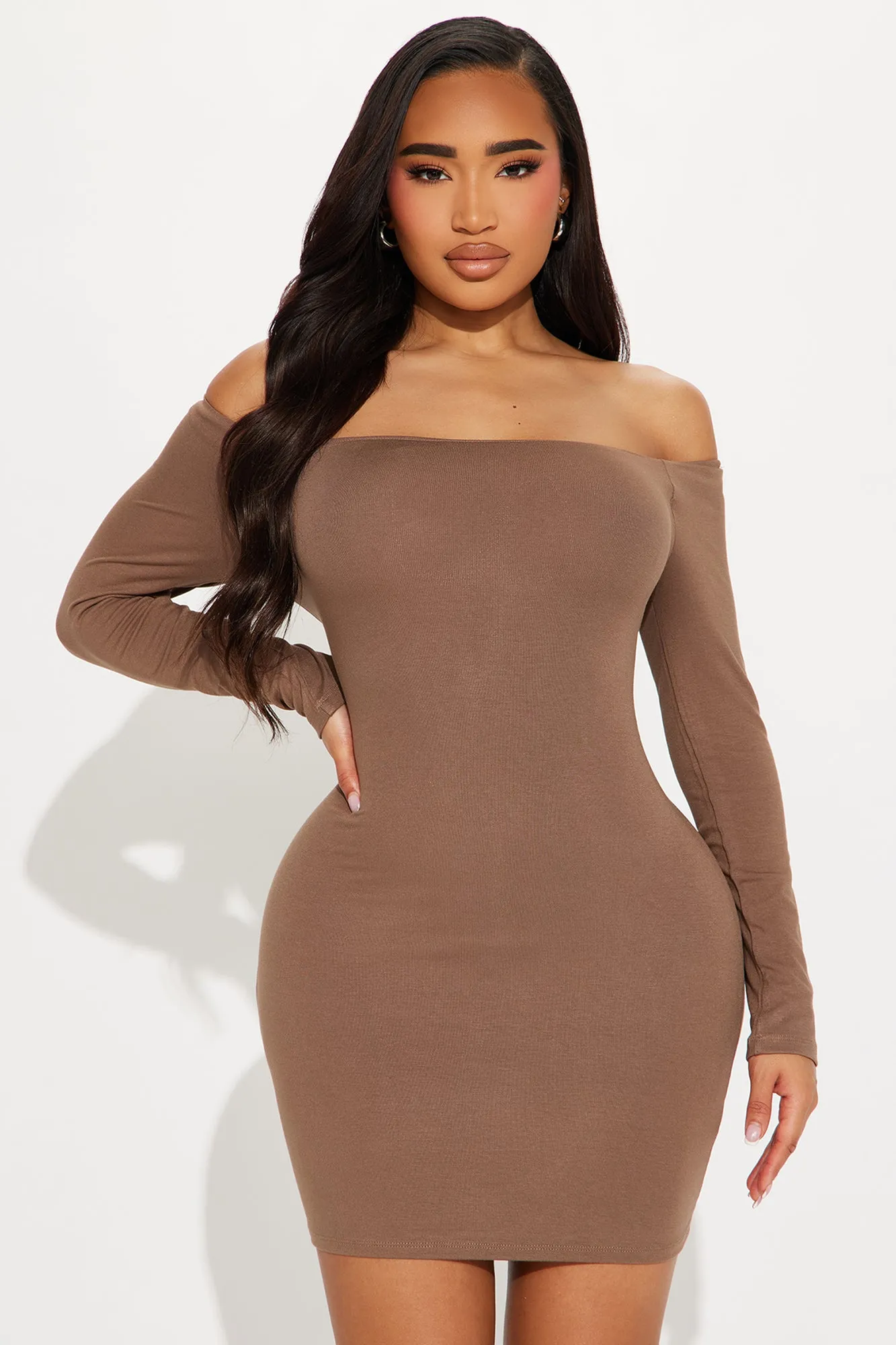 My Go To Off Shoulder Mini Dress - Mocha sold by Fashion Nova product image thumbnail 2