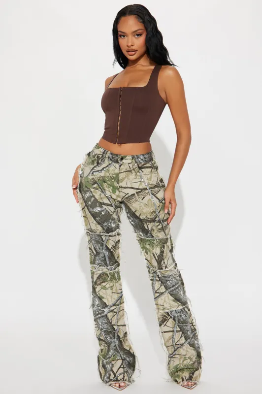 Doing The Most Straight Leg Camo Pant - Olive/combo sold by Fashion Nova