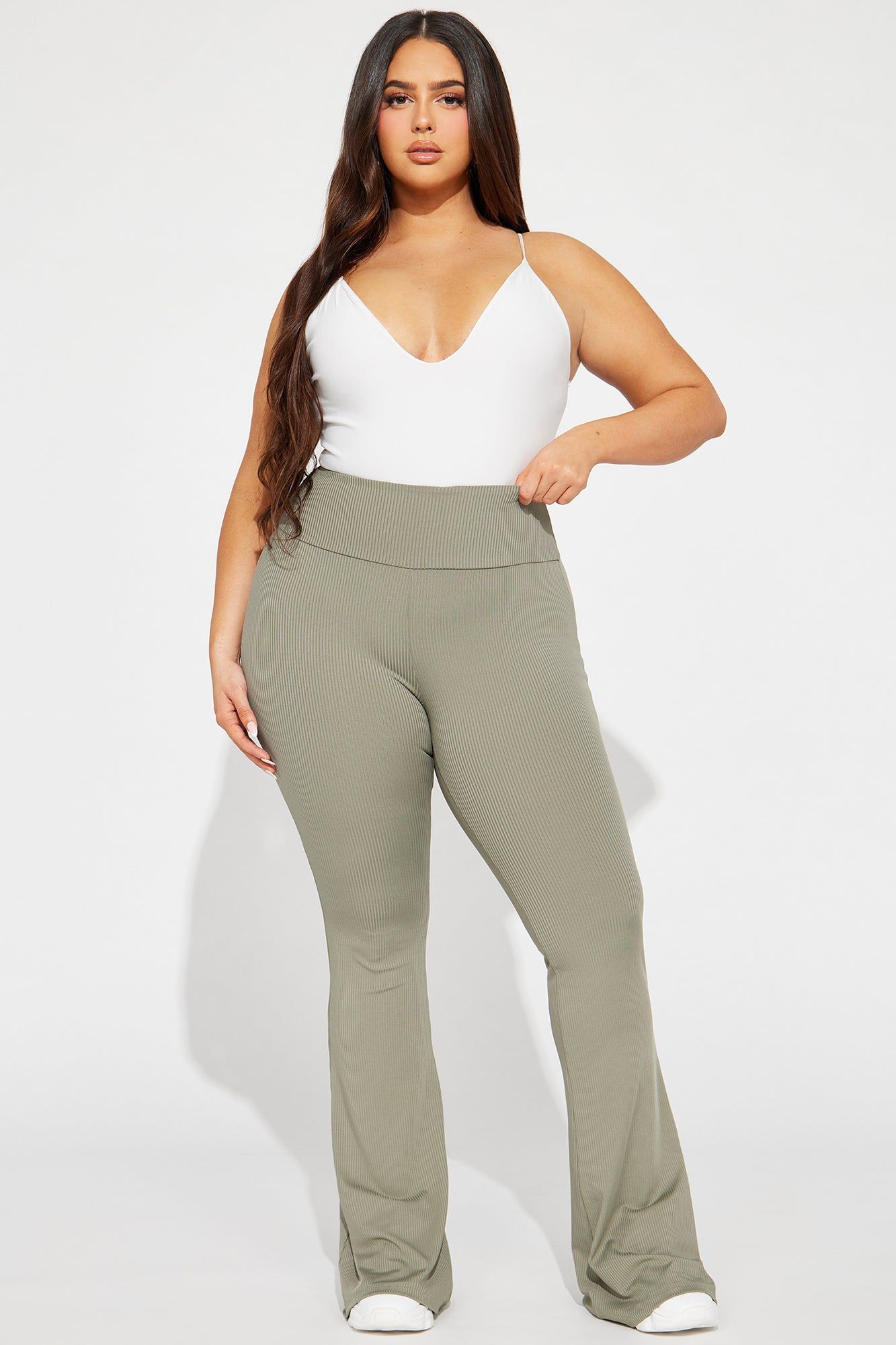 Amber Ribbed Flare Pant - Olive sold by Fashion Nova product image thumbnail 4
