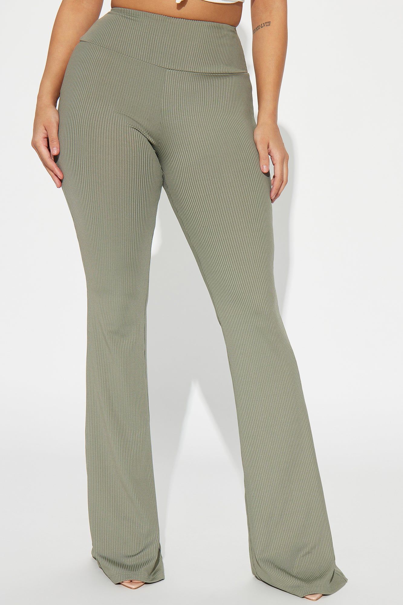 Amber Ribbed Flare Pant - Olive sold by Fashion Nova product image thumbnail 2