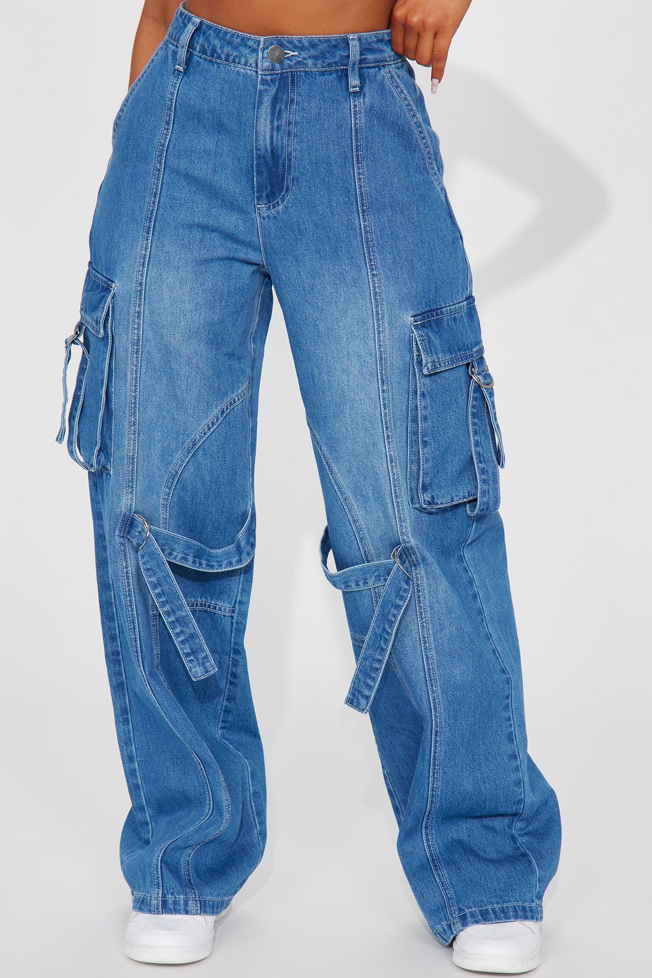 Can't Deal Non Stretch Cargo Jeans - Medium Wash sold by Fashion Nova product image thumbnail 2