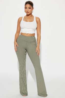 Amber Ribbed Flare Pant - Olive sold by Fashion Nova