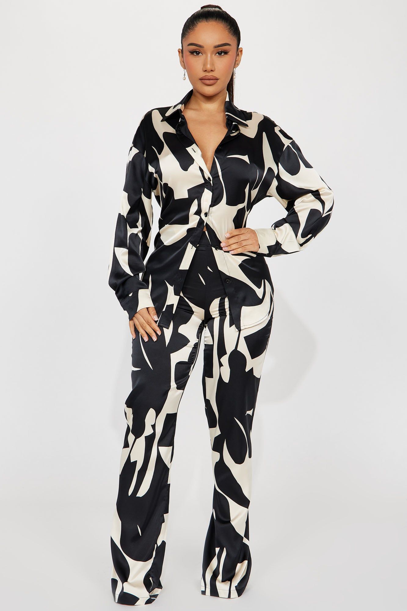 New Night Satin Pant Set - Black/combo sold by Fashion Nova