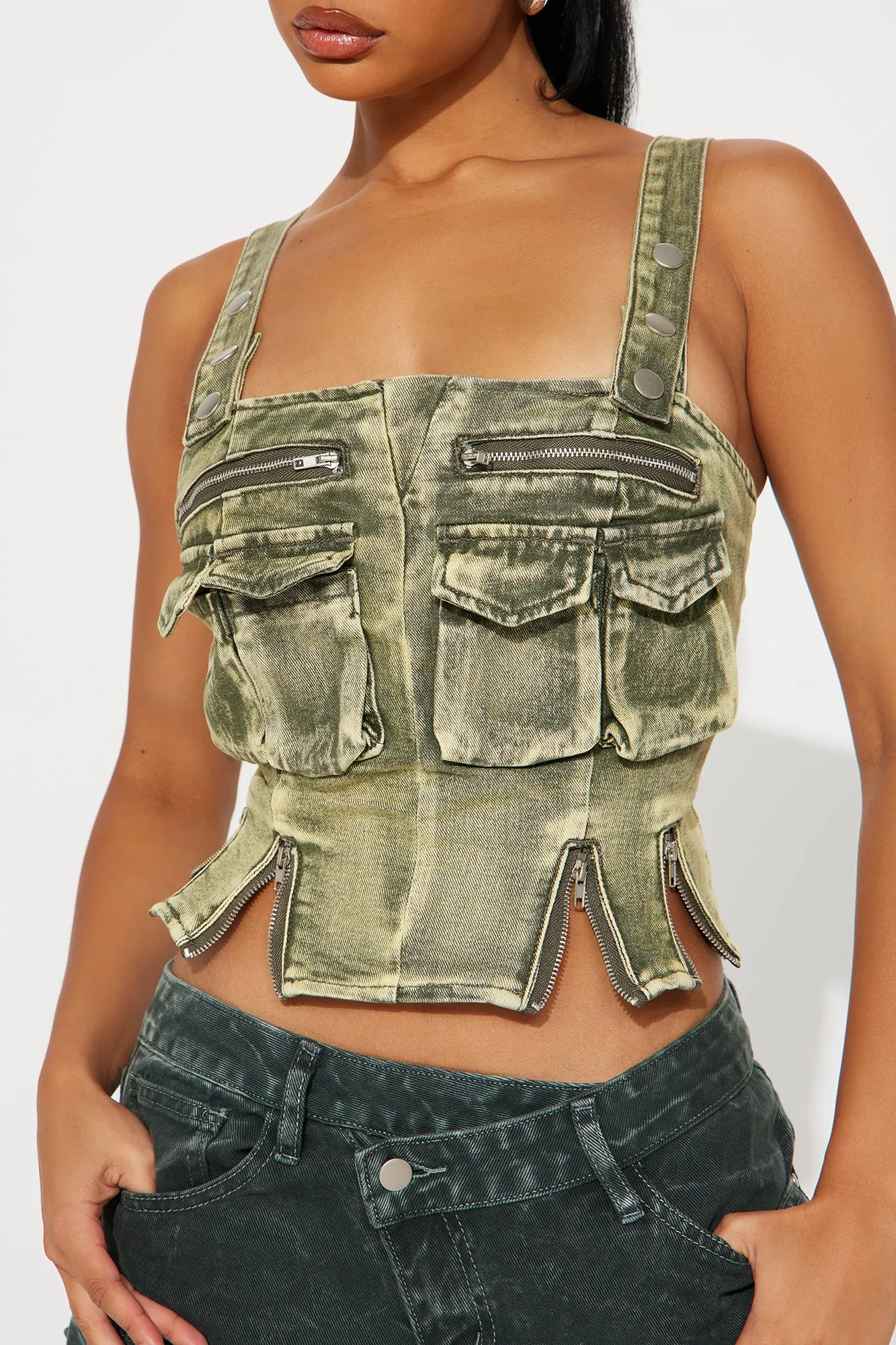 Cruel Summer Washed Denim Top - Green sold by Fashion Nova product image thumbnail 3