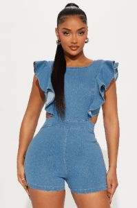 Janis Denim Romper - Medium Wash sold by Fashion Nova