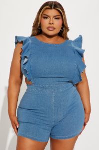 Janis Denim Romper - Medium Wash sold by Fashion Nova