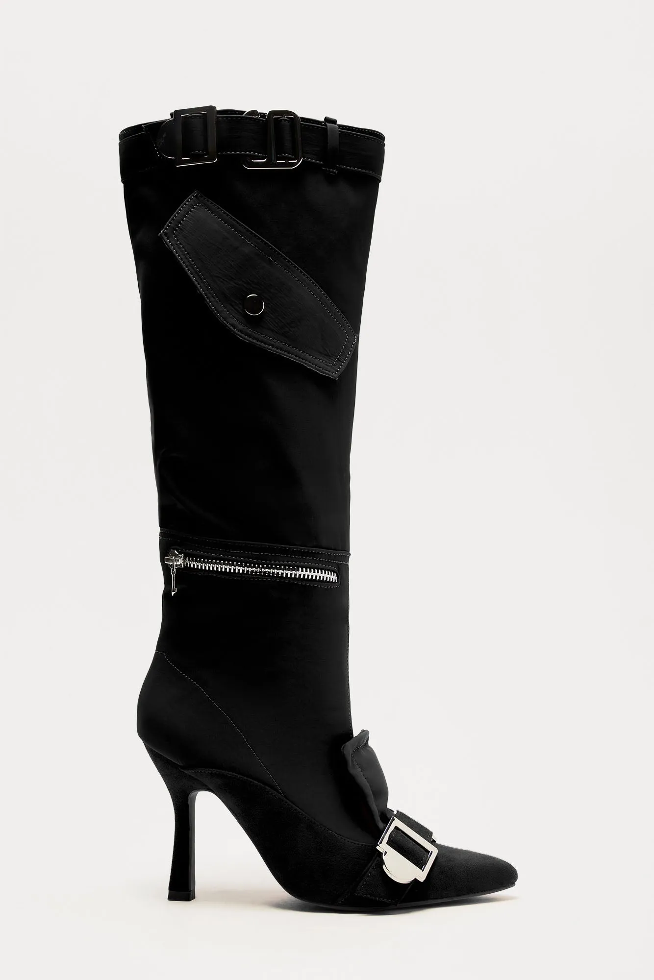 Davina Buckle Knee High Boots - Black sold by Fashion Nova