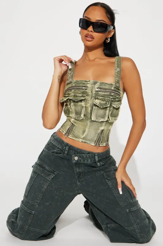 Cruel Summer Washed Denim Top - Green sold by Fashion Nova