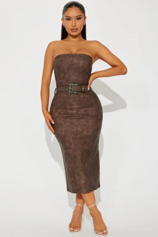 Rodeo Ready Faux Leather Midi Dress - Brown sold by Fashion Nova