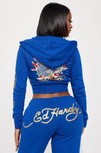 Tiger Lotus Ed Hardy Zip Front Hoodie - CobaltBlue sold by Fashion Nova
