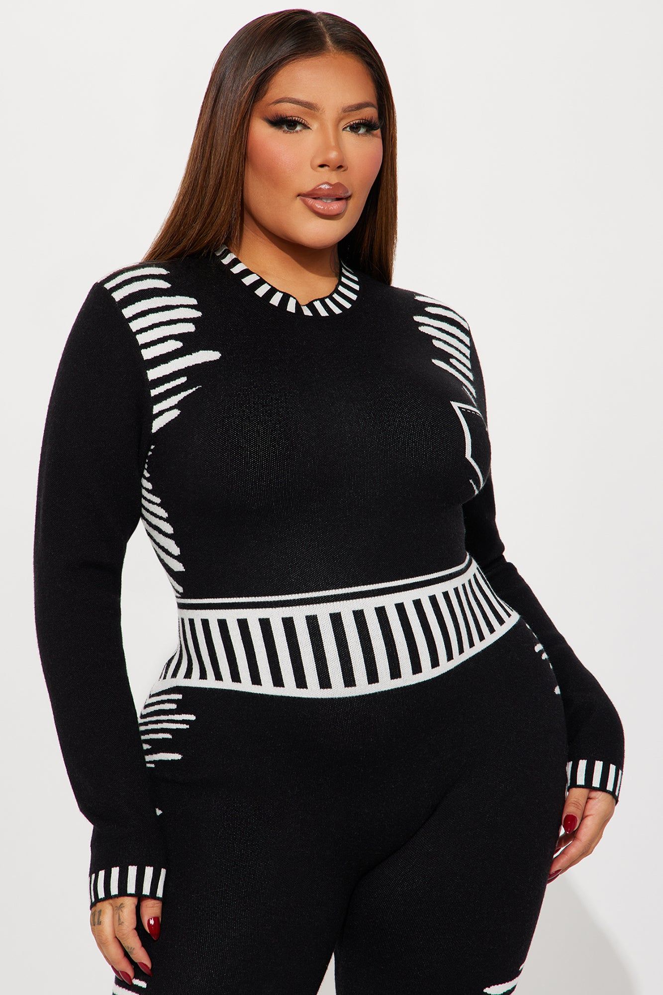 All In The Mix Sweater Jumpsuit - Black/White sold by Fashion Nova product image thumbnail 5