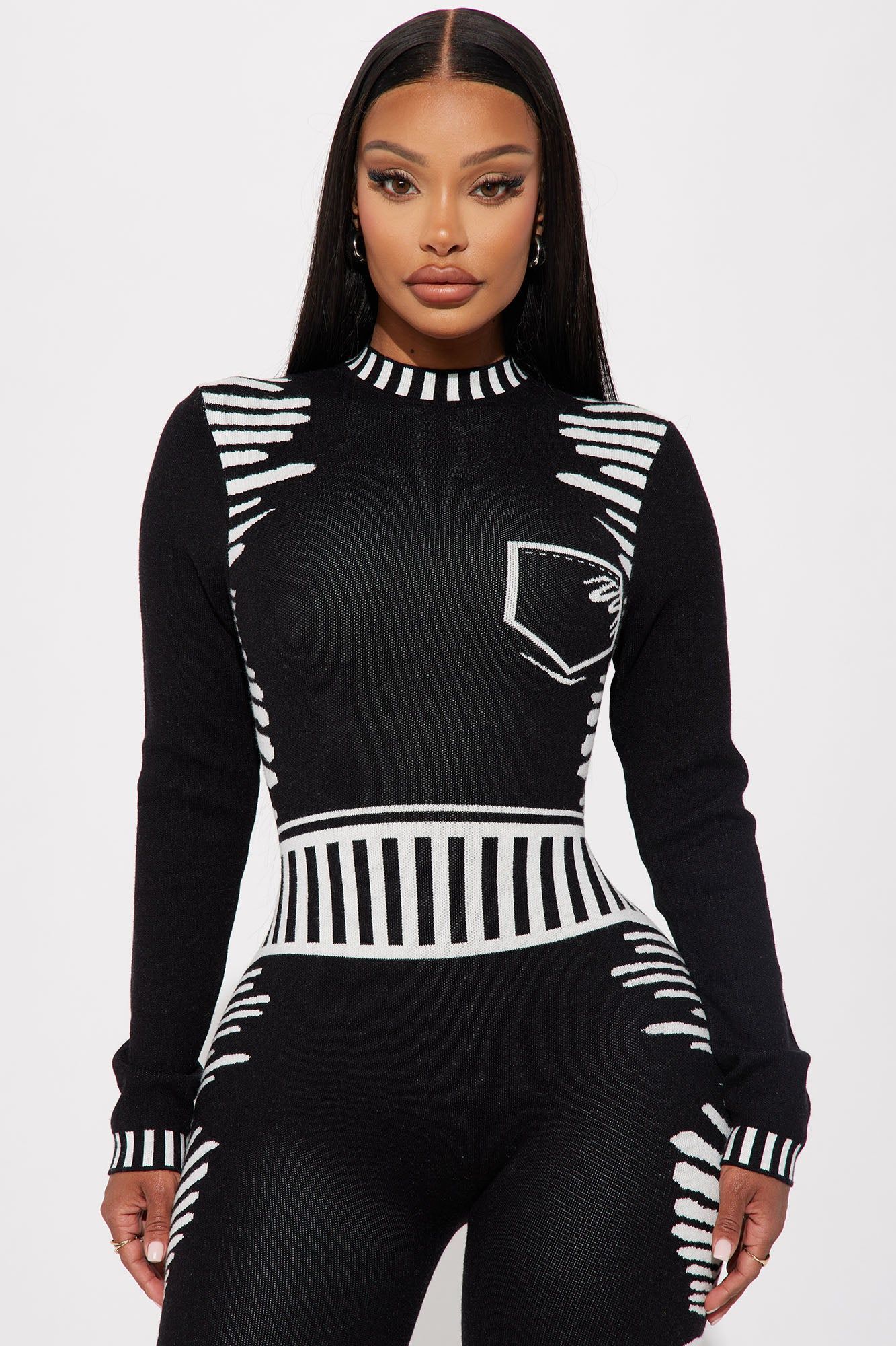 All In The Mix Sweater Jumpsuit - Black/White sold by Fashion Nova product image thumbnail 2