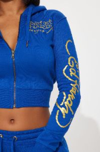 Tiger Lotus Ed Hardy Zip Front Hoodie - CobaltBlue sold by Fashion Nova