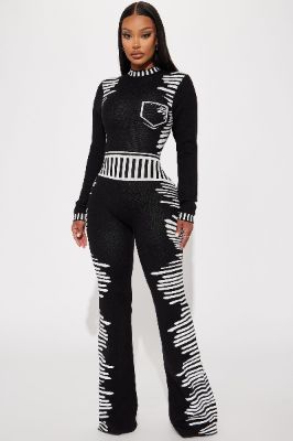 All In The Mix Sweater Jumpsuit - Black/White sold by Fashion Nova
