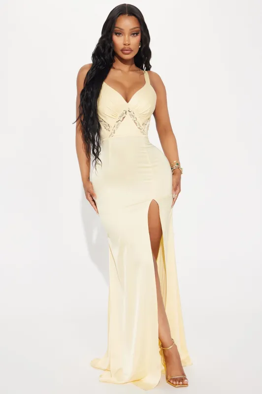 Kaitlynn Satin Maxi Dress - Yellow sold by Fashion Nova