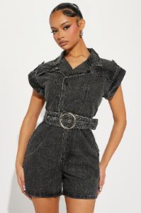 Hazy Living Denim Romper - Black Wash sold by Fashion Nova