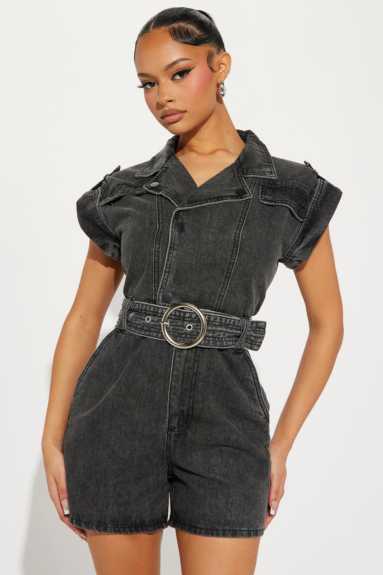 Hazy Living Denim Romper - Black Wash sold by Fashion Nova product image thumbnail 2