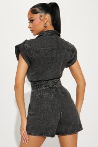 Hazy Living Denim Romper - Black Wash sold by Fashion Nova