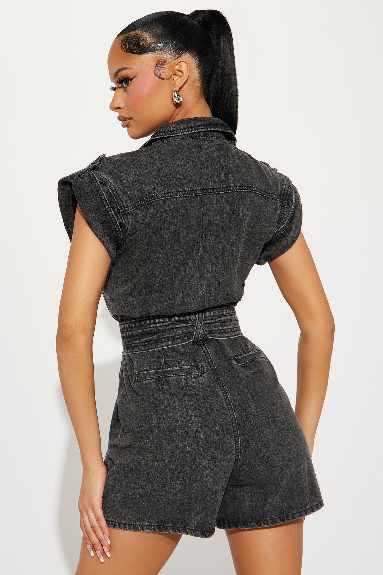Hazy Living Denim Romper - Black Wash sold by Fashion Nova product image thumbnail 4