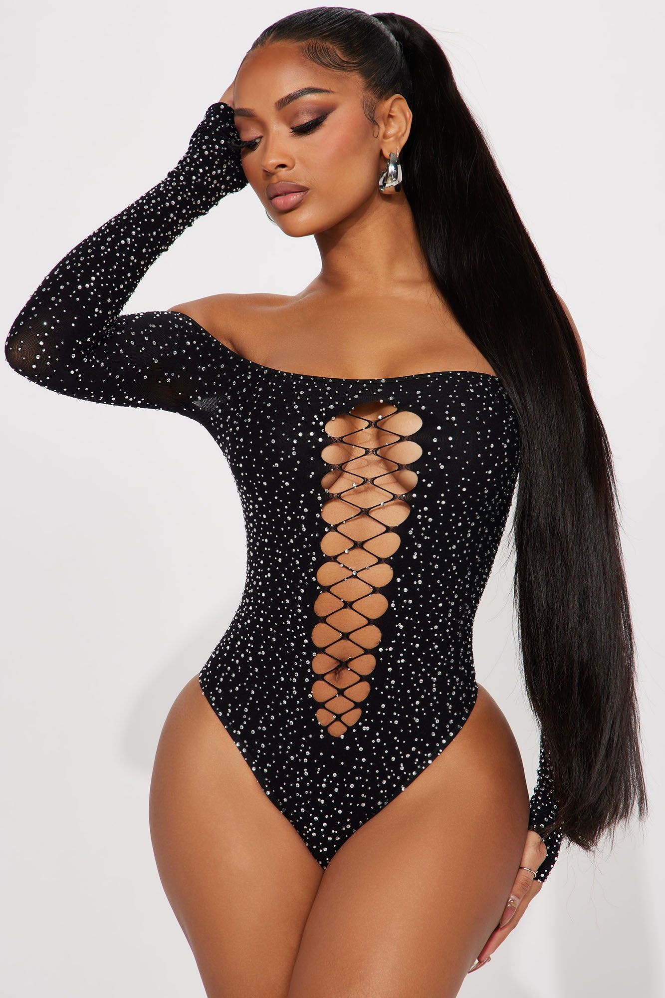 All That Glitters Seamless Bodysuit - Black sold by Fashion Nova