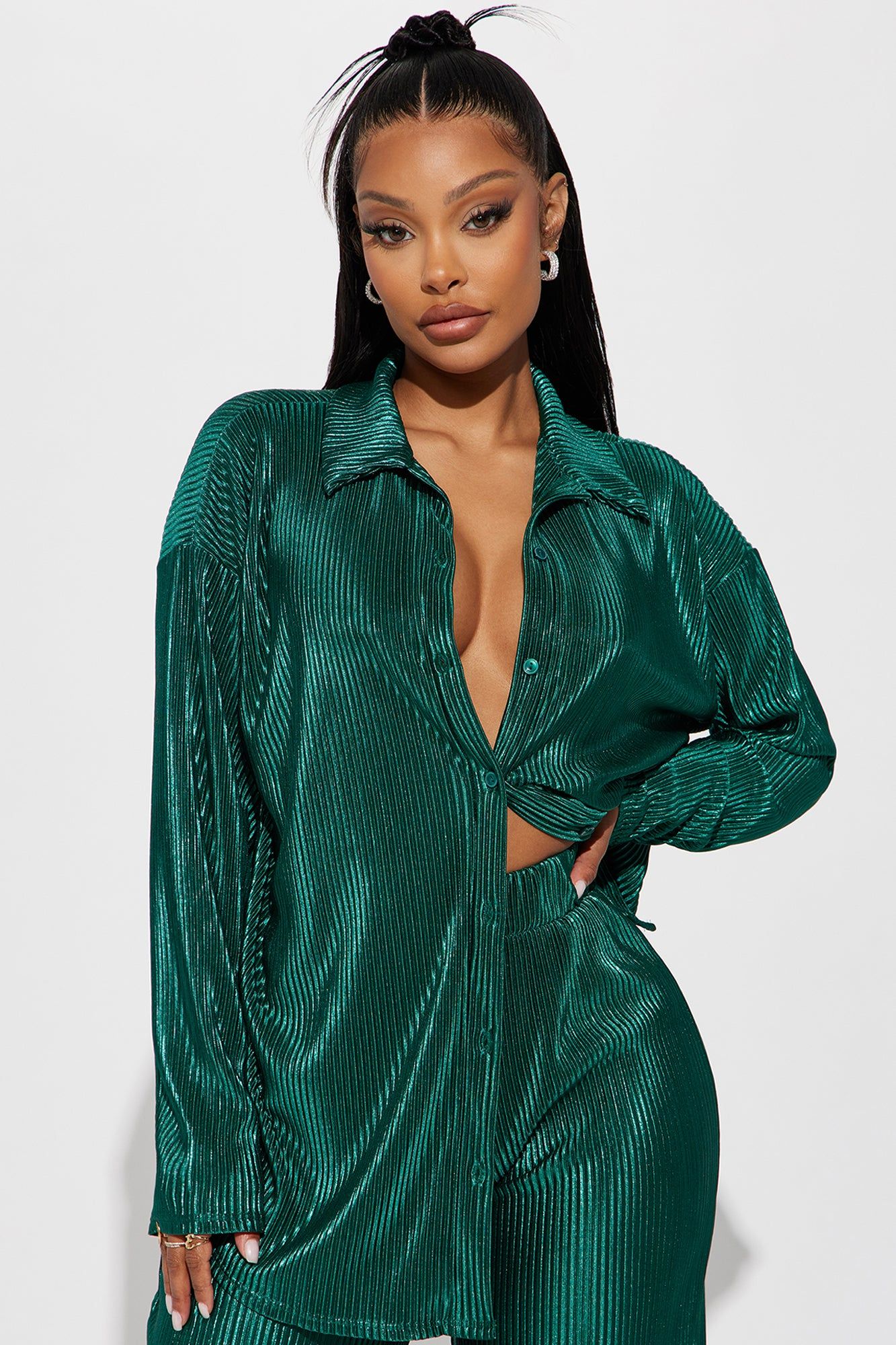 Kiss Of A Star Metallic Pant Set - Teal sold by Fashion Nova product image thumbnail 2