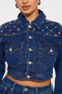 Nashville Girl Embellished Denim Trucker Jacket - Dark Wash sold by Fashion Nova