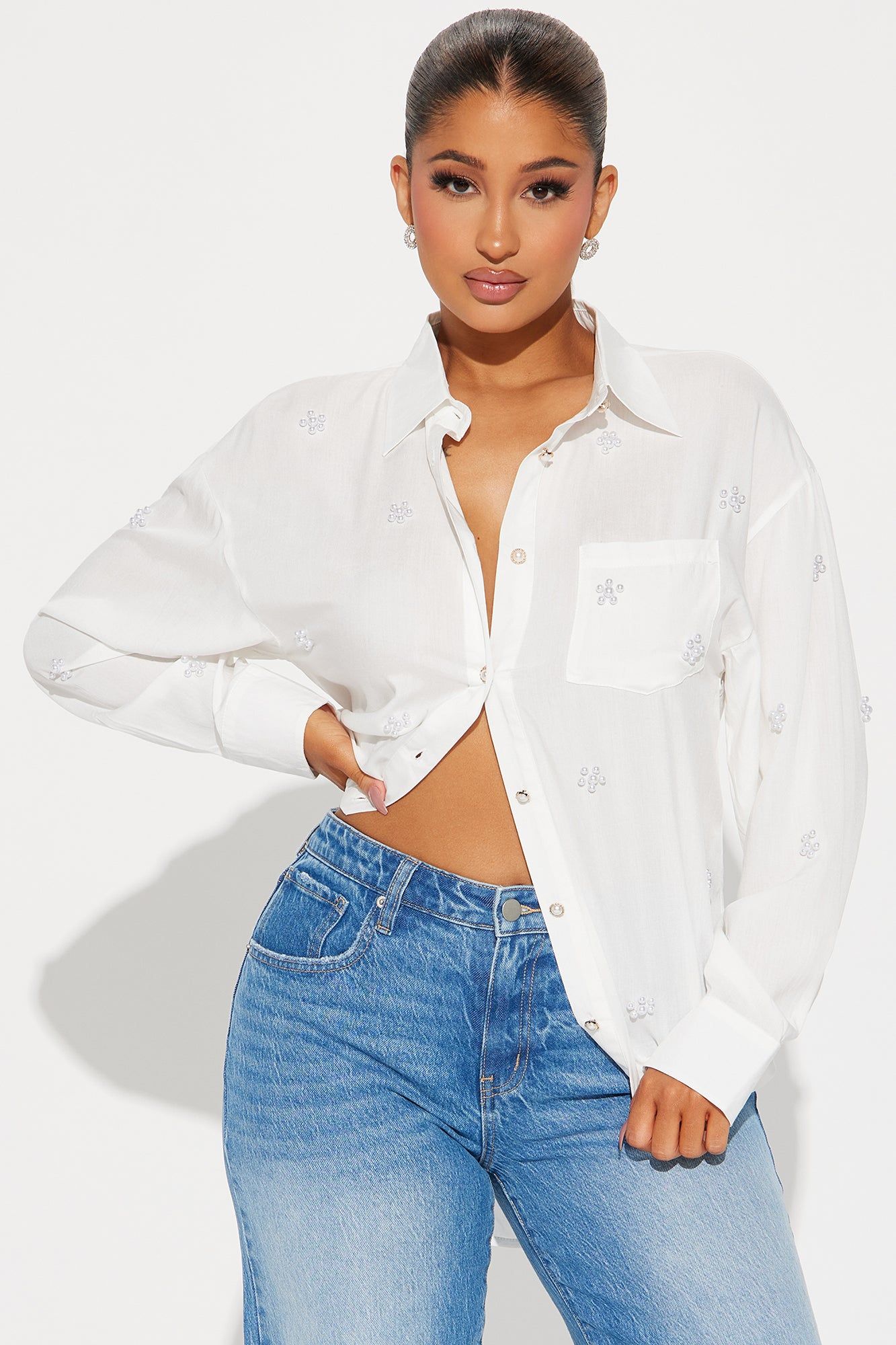 Pearly White Shirt - White sold by Fashion Nova