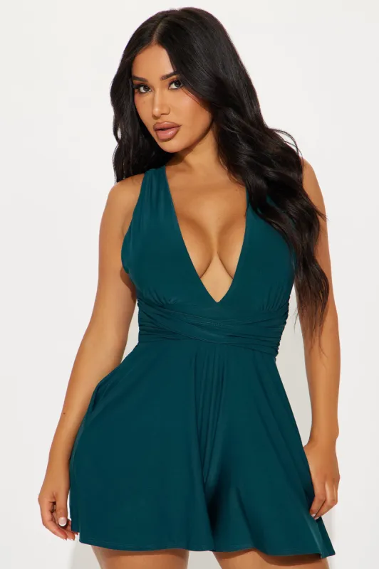 Back At It Again Romper - Hunter sold by Fashion Nova