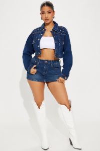 Nashville Girl Embellished Denim Trucker Jacket - Dark Wash sold by Fashion Nova