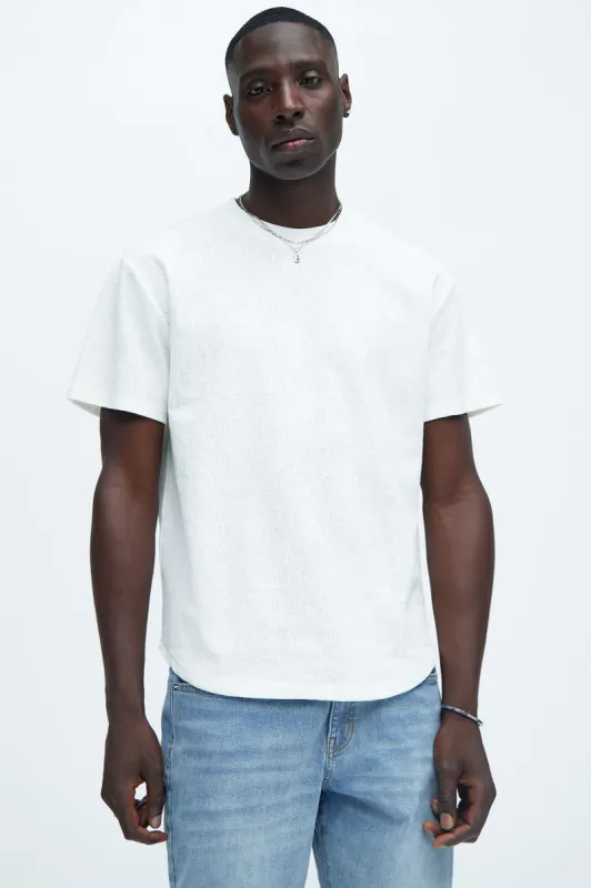 Duval Textured Knit Scallop Short Sleeve Tee - Off White sold by Fashion Nova