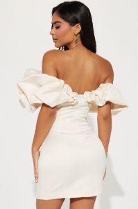 Parisian Nights Mini Dress - Cream sold by Fashion Nova