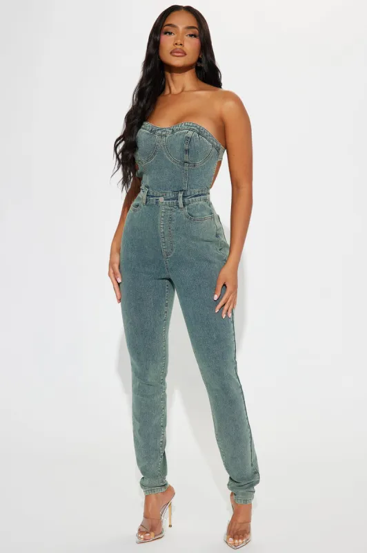 Weekend Attire Denim Jumpsuit - Dark Wash sold by Fashion Nova
