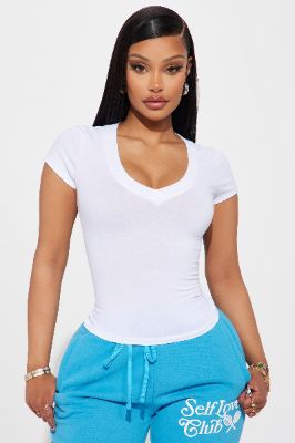Ashley V-Neck Top - White sold by Fashion Nova