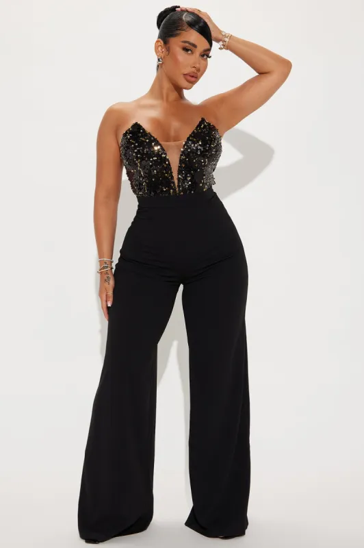 One Last Sparkle Jumpsuit - Black sold by Fashion Nova
