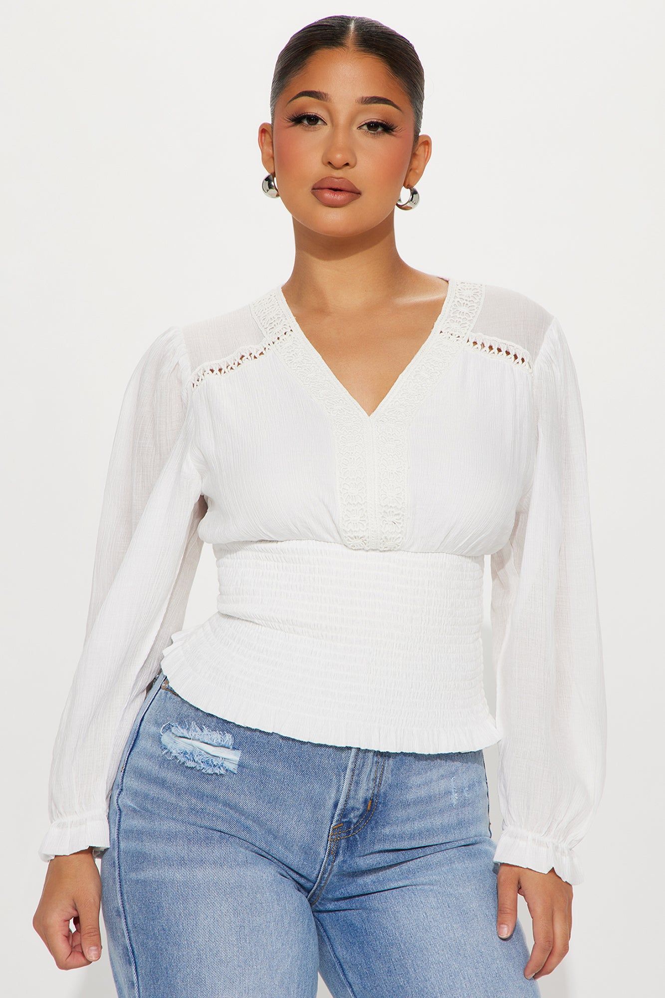 Brylee Blouse Top - White sold by Fashion Nova