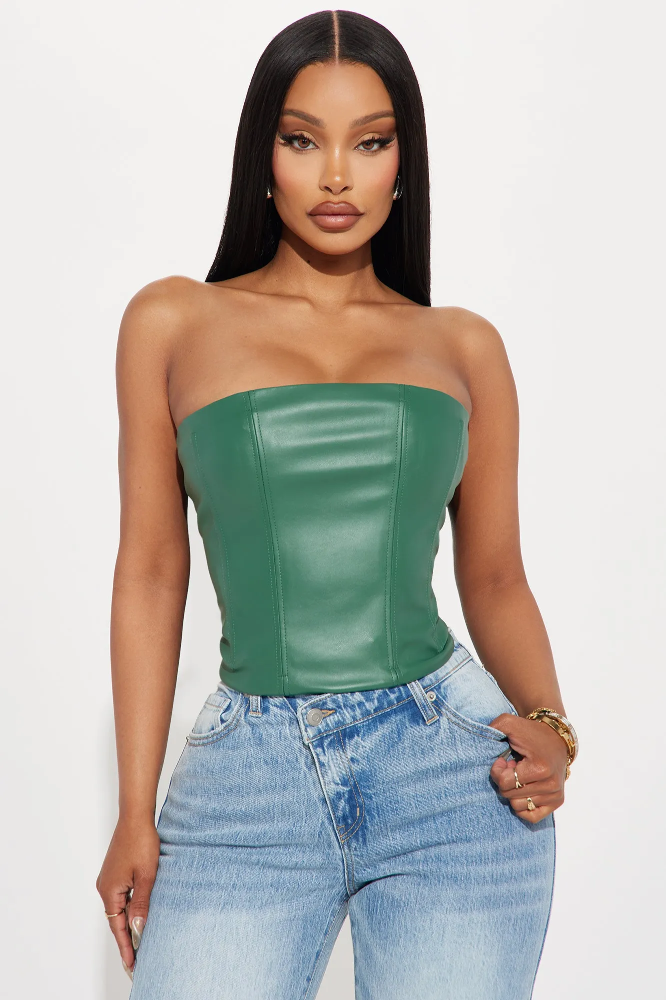 Feel Good Faux Leather Corset Top - Hunter sold by Fashion Nova