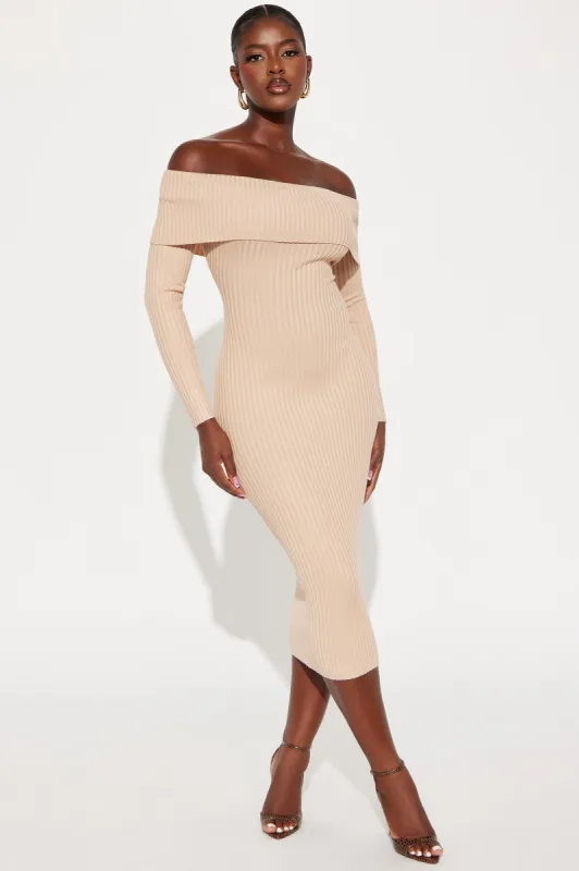 Going Steady Ribbed Midi Dress - Taupe sold by Fashion Nova