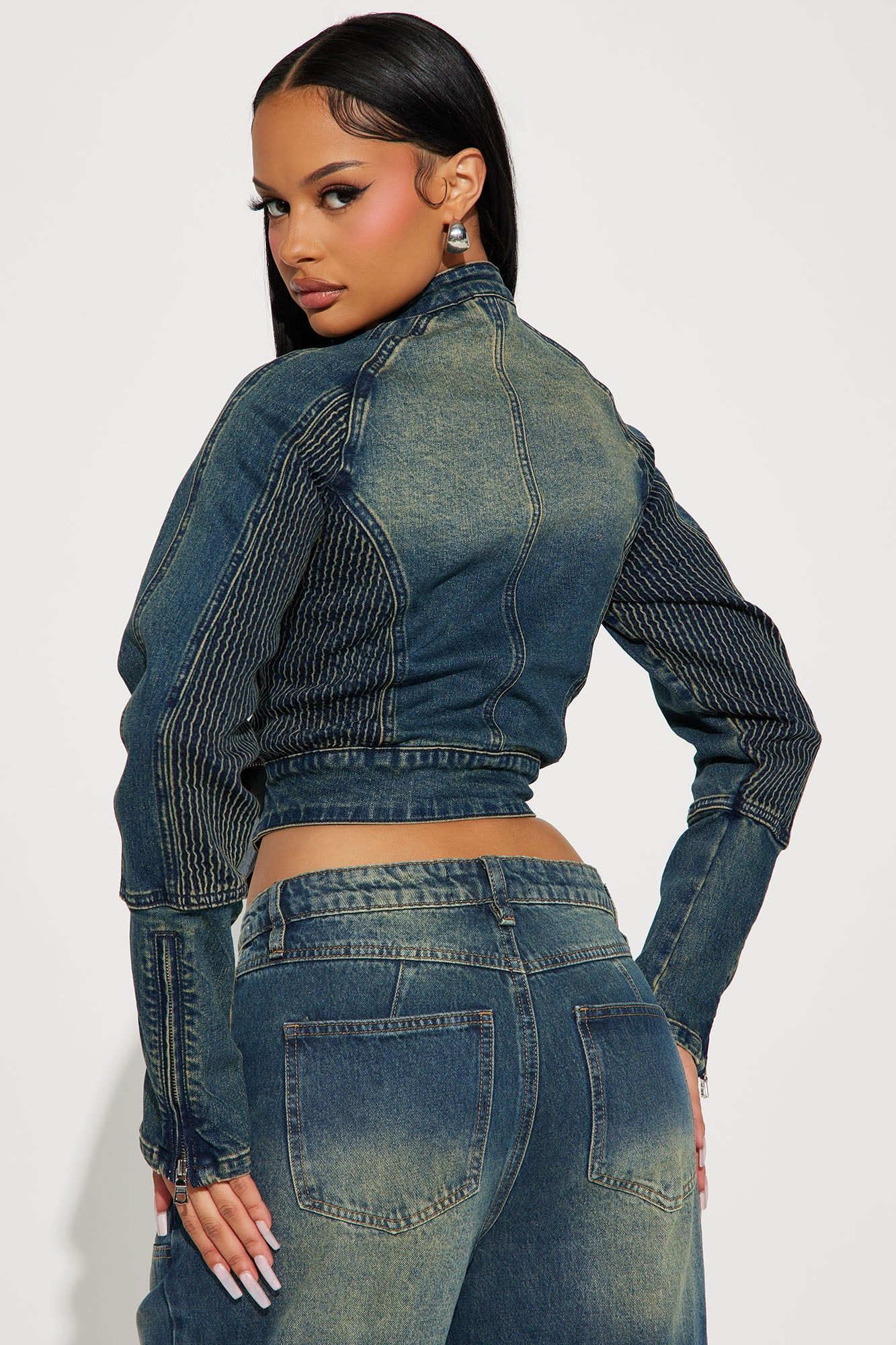 Sylvie Stretch Tinted Denim Moto Jacket - Medium Wash sold by Fashion Nova product image thumbnail 4