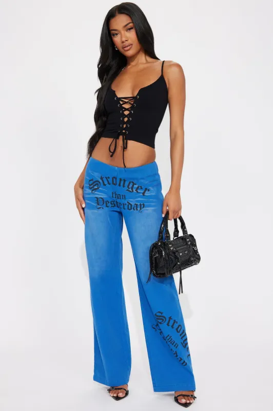 Stronger Than Yesterday Wide Leg Pant - Royal sold by Fashion Nova