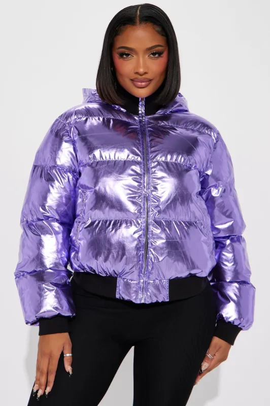 Taking Off Metallic Puffer Jacket - Lavender made by Fashion Nova