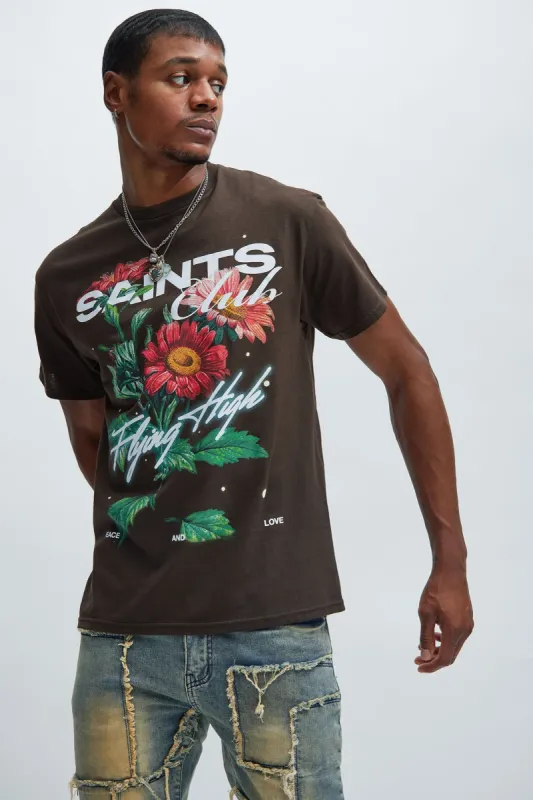 Saints Club Flying High Short Sleeve Tee - Chocolate sold by Fashion Nova