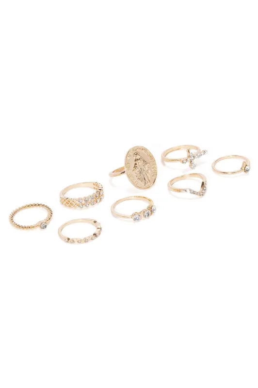 All In Good Faith 8 Piece Ring Set - Gold made by Fashion Nova